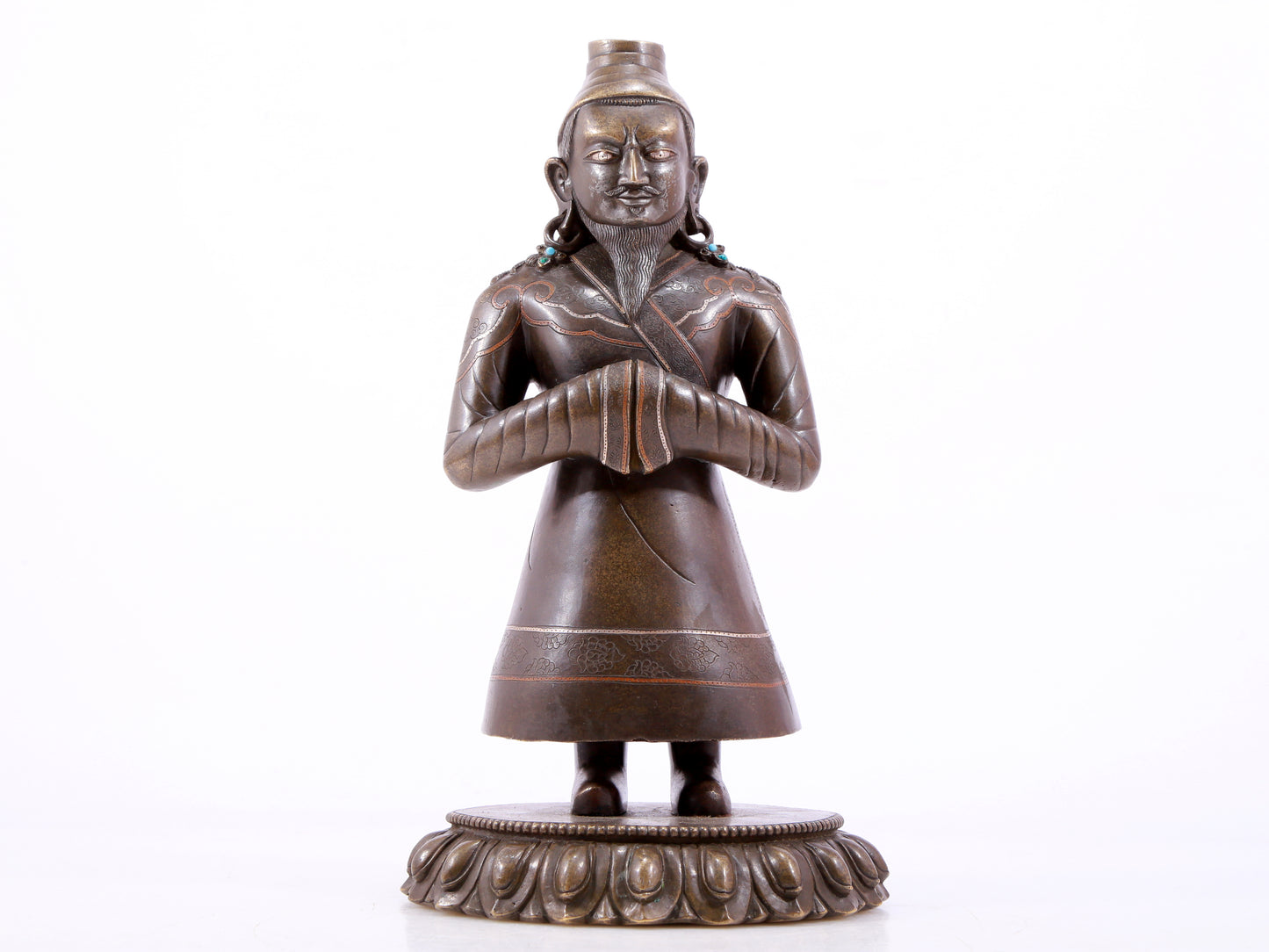 A majestic alloy copper figure inlaid with silver