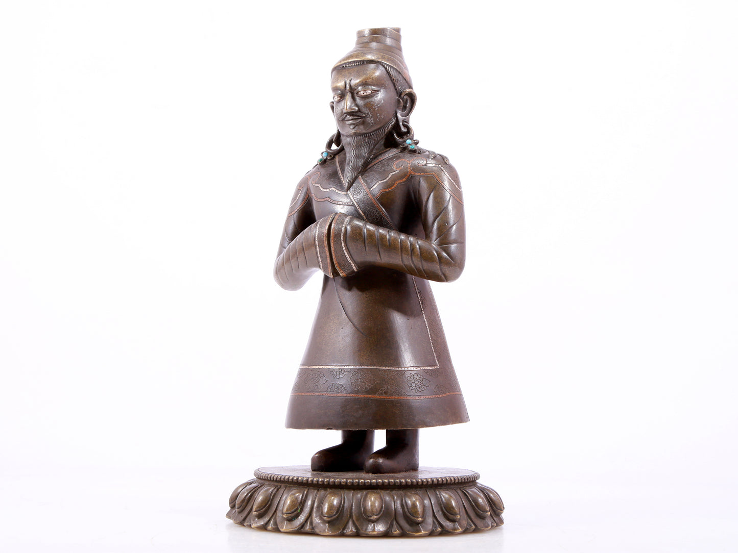 A majestic alloy copper figure inlaid with silver