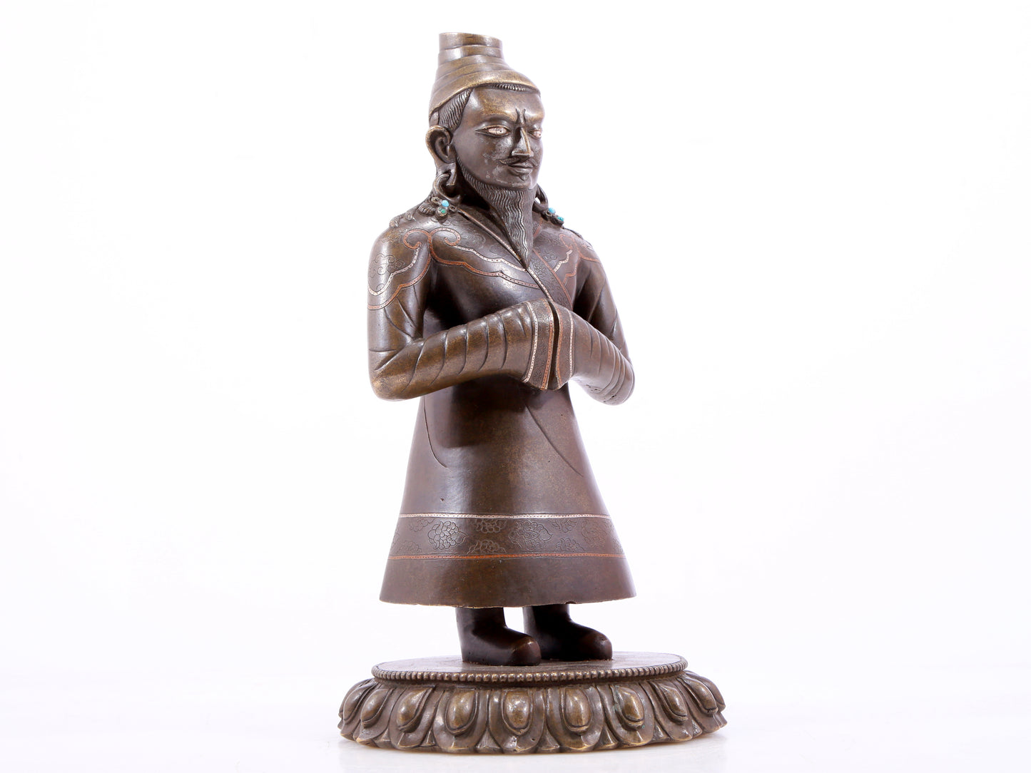 A majestic alloy copper figure inlaid with silver