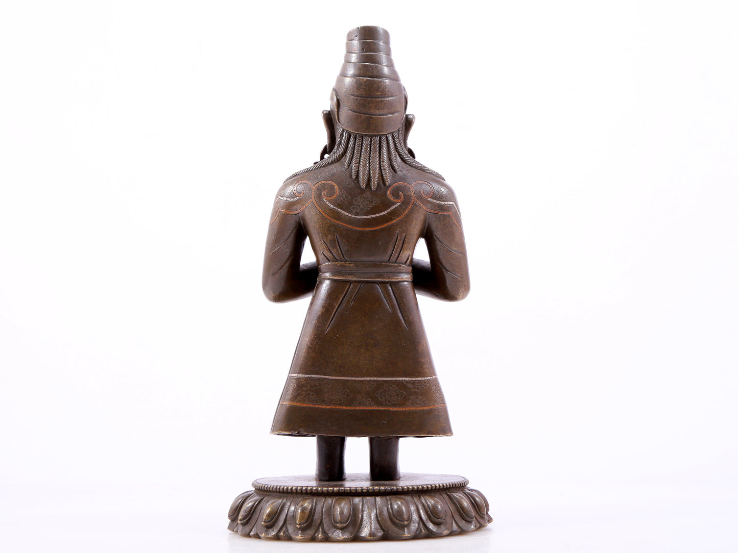 A majestic alloy copper figure inlaid with silver