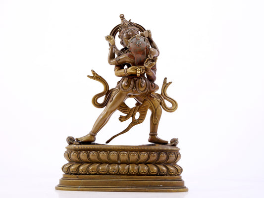 A solemn alloy copper inlaid silver Vajra statue