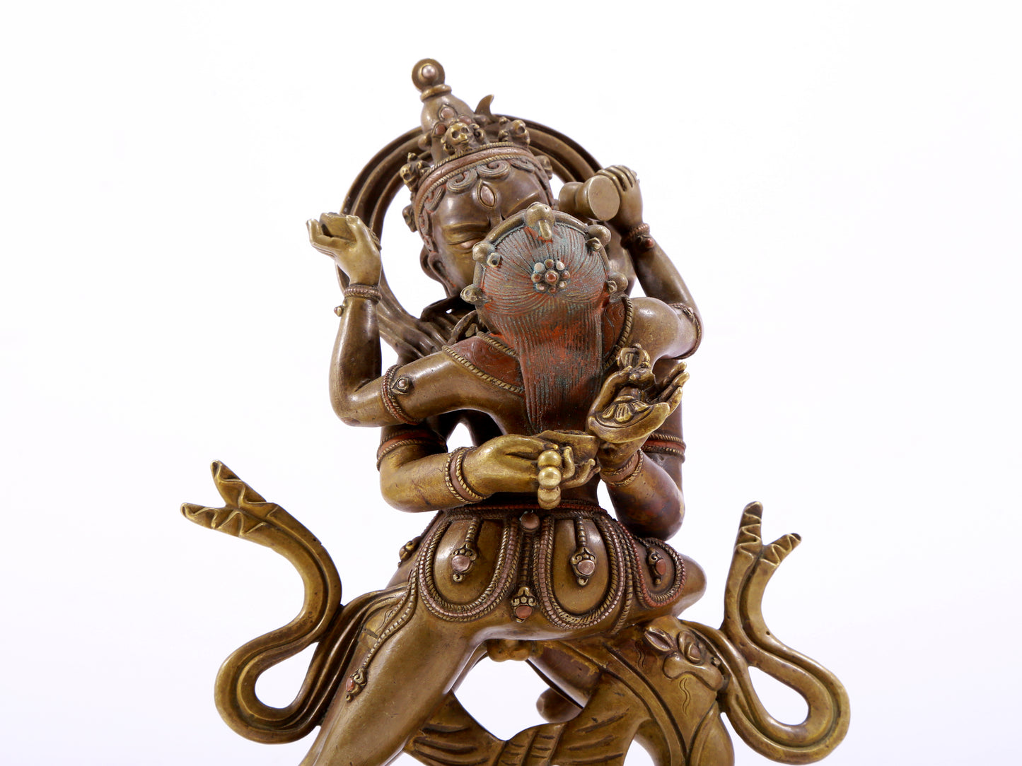 A solemn alloy copper inlaid silver Vajra statue