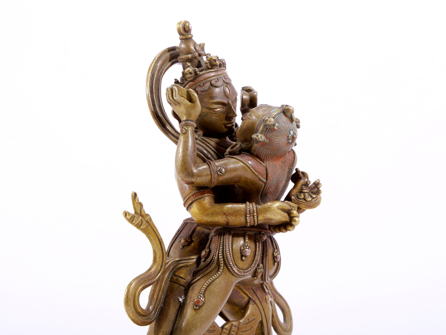 A solemn alloy copper inlaid silver Vajra statue