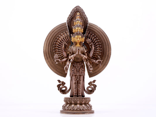 A majestic gilt bronze and silver statue of Avalokitesvara with Thousand Arms