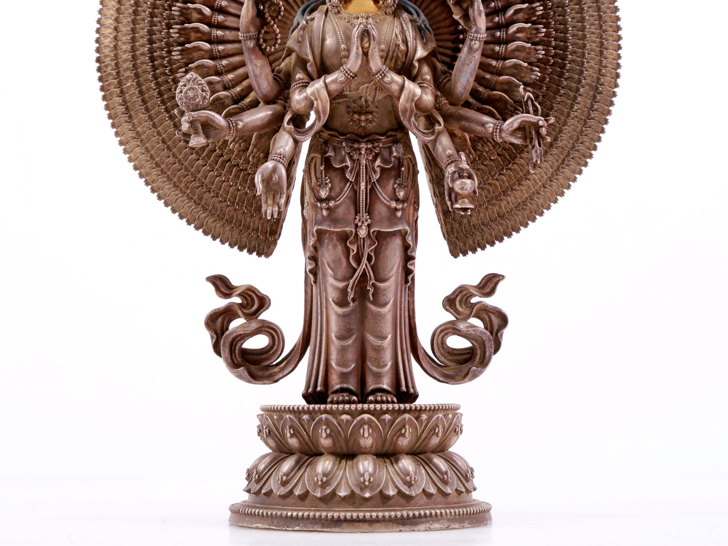 A majestic gilt bronze and silver statue of Avalokitesvara with Thousand Arms