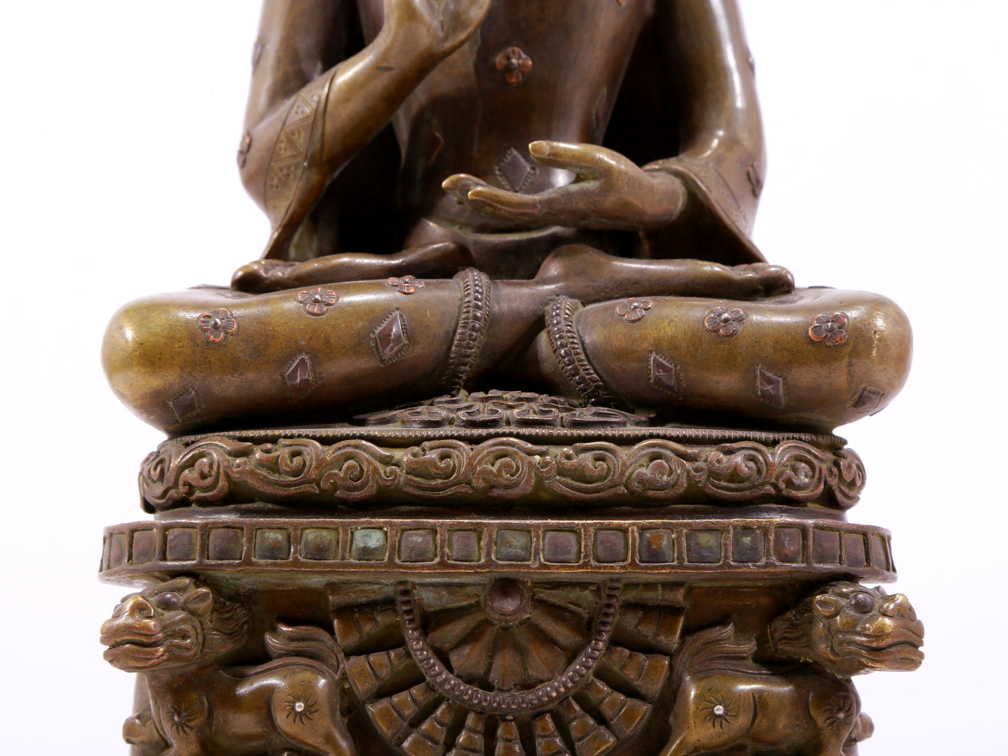 A solemn alloy copper inlaid silver statue of Gautama Buddha