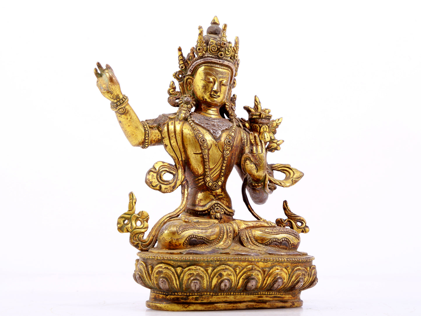 A majestic gilt bronze and silver statue of Tara