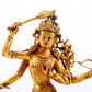 A majestic gilt bronze four-armed Manjushri statue with inscription