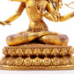 A majestic gilt bronze four-armed Manjushri statue with inscription