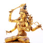 A majestic gilt bronze four-armed Manjushri statue with inscription