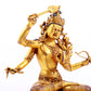 A majestic gilt bronze four-armed Manjushri statue with inscription