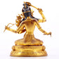 A majestic gilt bronze four-armed Manjushri statue with inscription