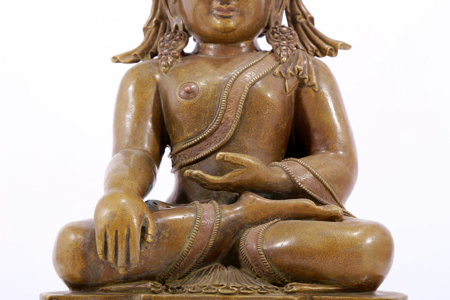 solemn alloy copper inlaid silver Buddha statue