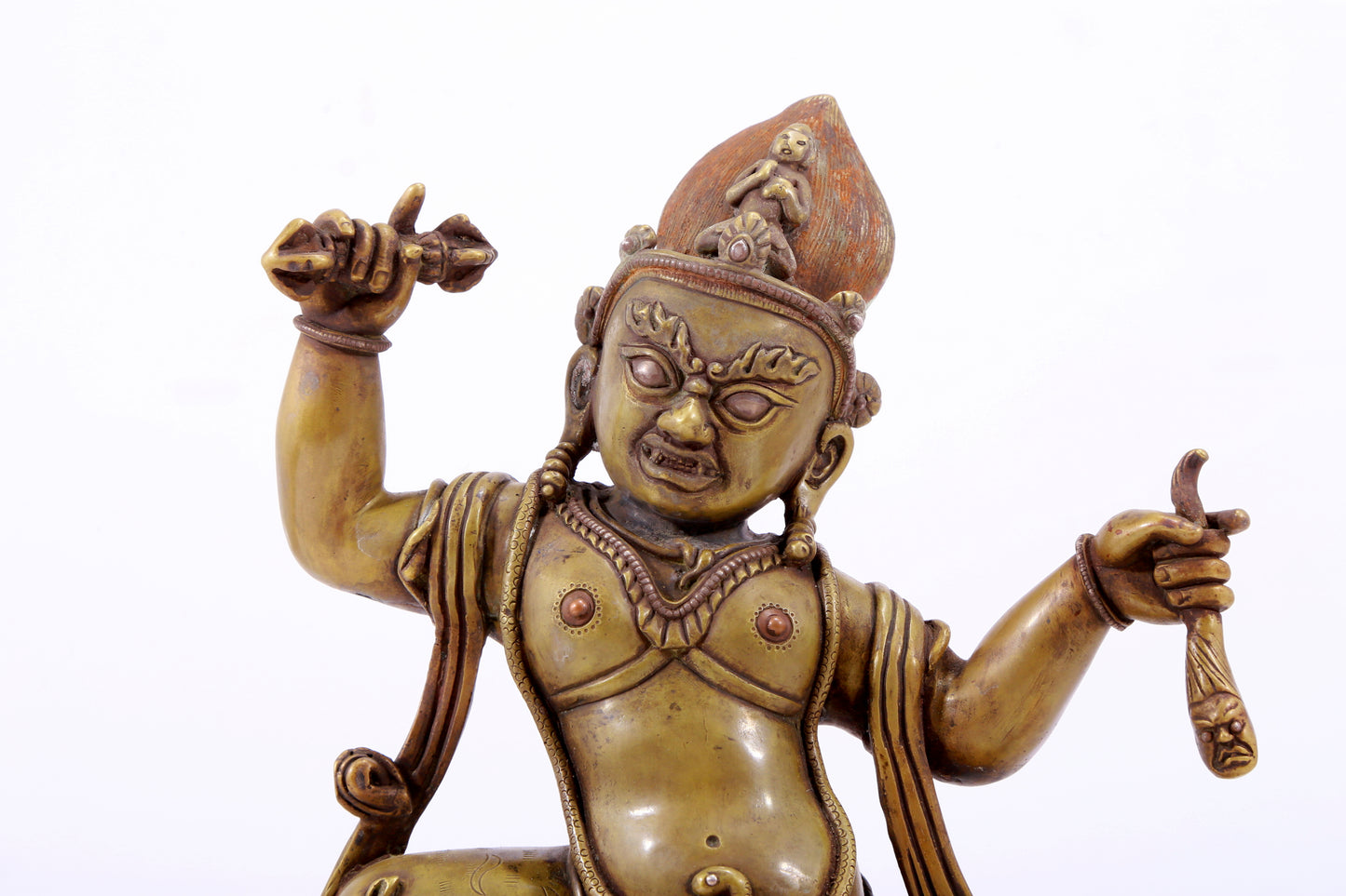 A solemn alloy copper inlaid silver Vajra statue