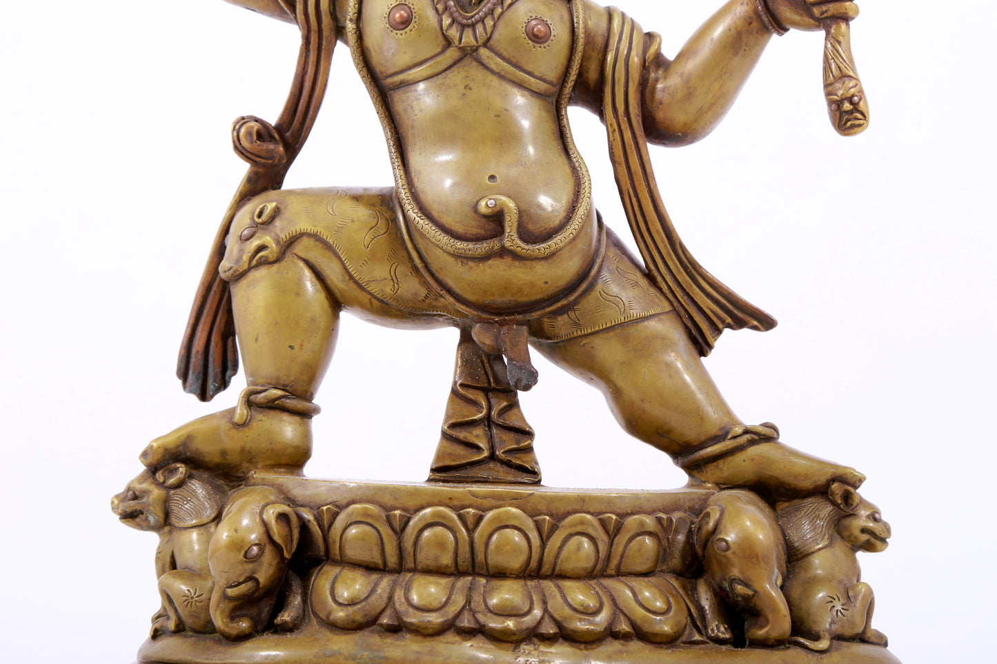 A solemn alloy copper inlaid silver Vajra statue