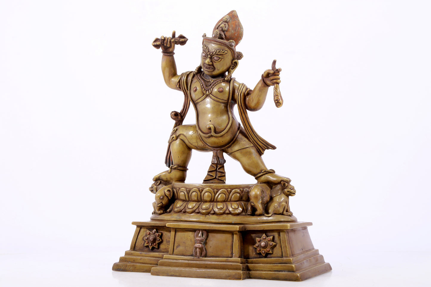 A solemn alloy copper inlaid silver Vajra statue