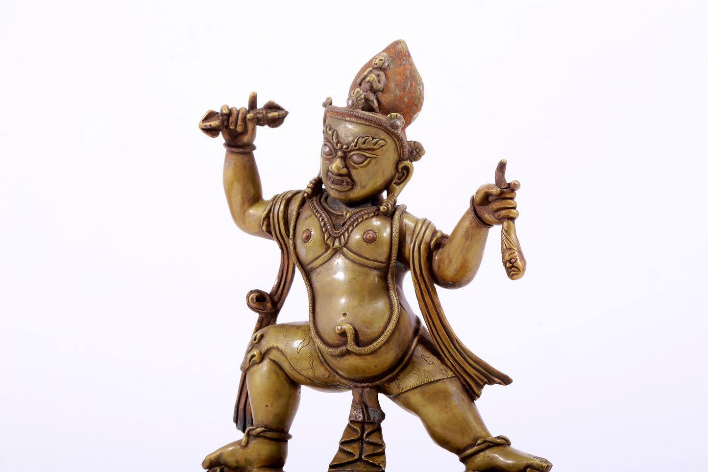 A solemn alloy copper inlaid silver Vajra statue