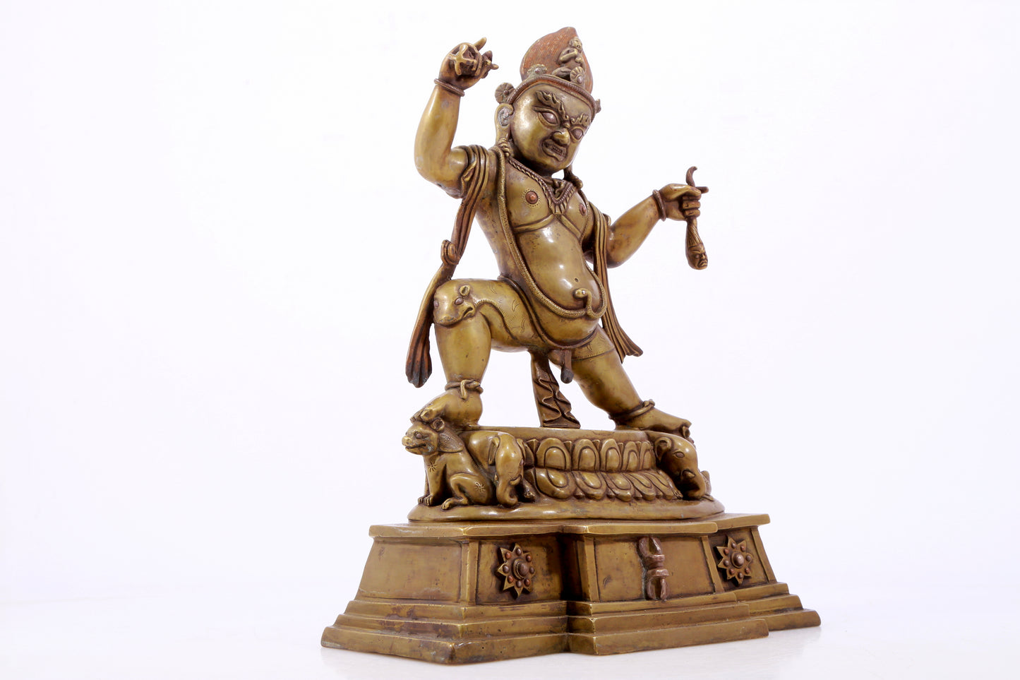 A solemn alloy copper inlaid silver Vajra statue