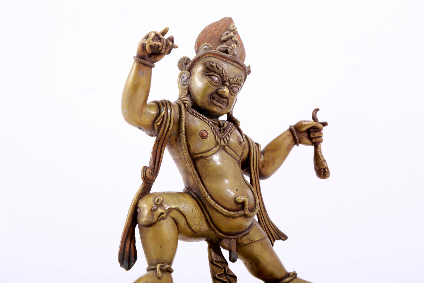 A solemn alloy copper inlaid silver Vajra statue