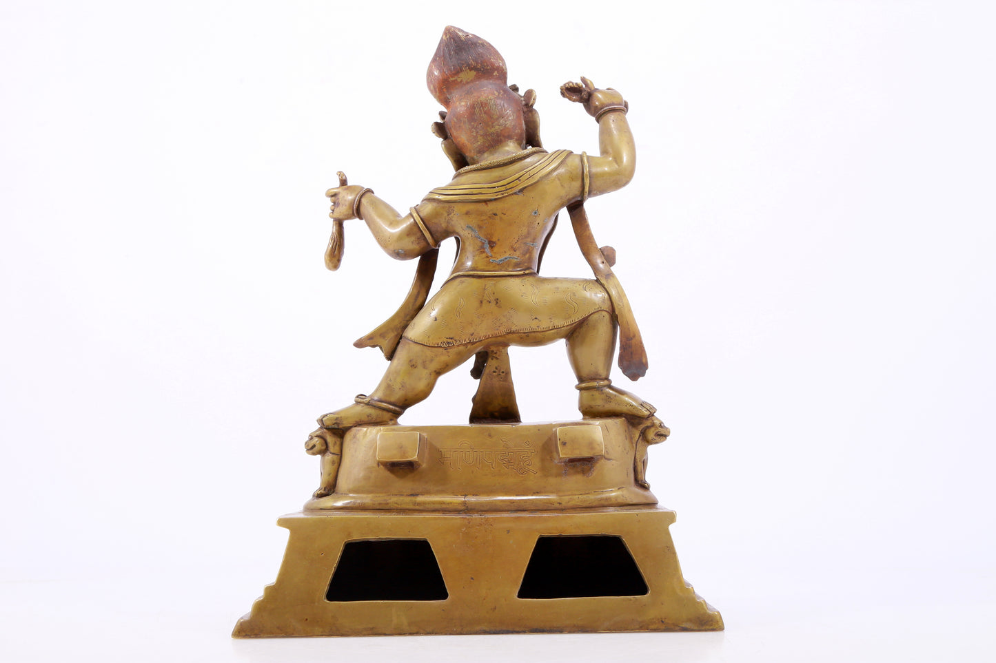 A solemn alloy copper inlaid silver Vajra statue