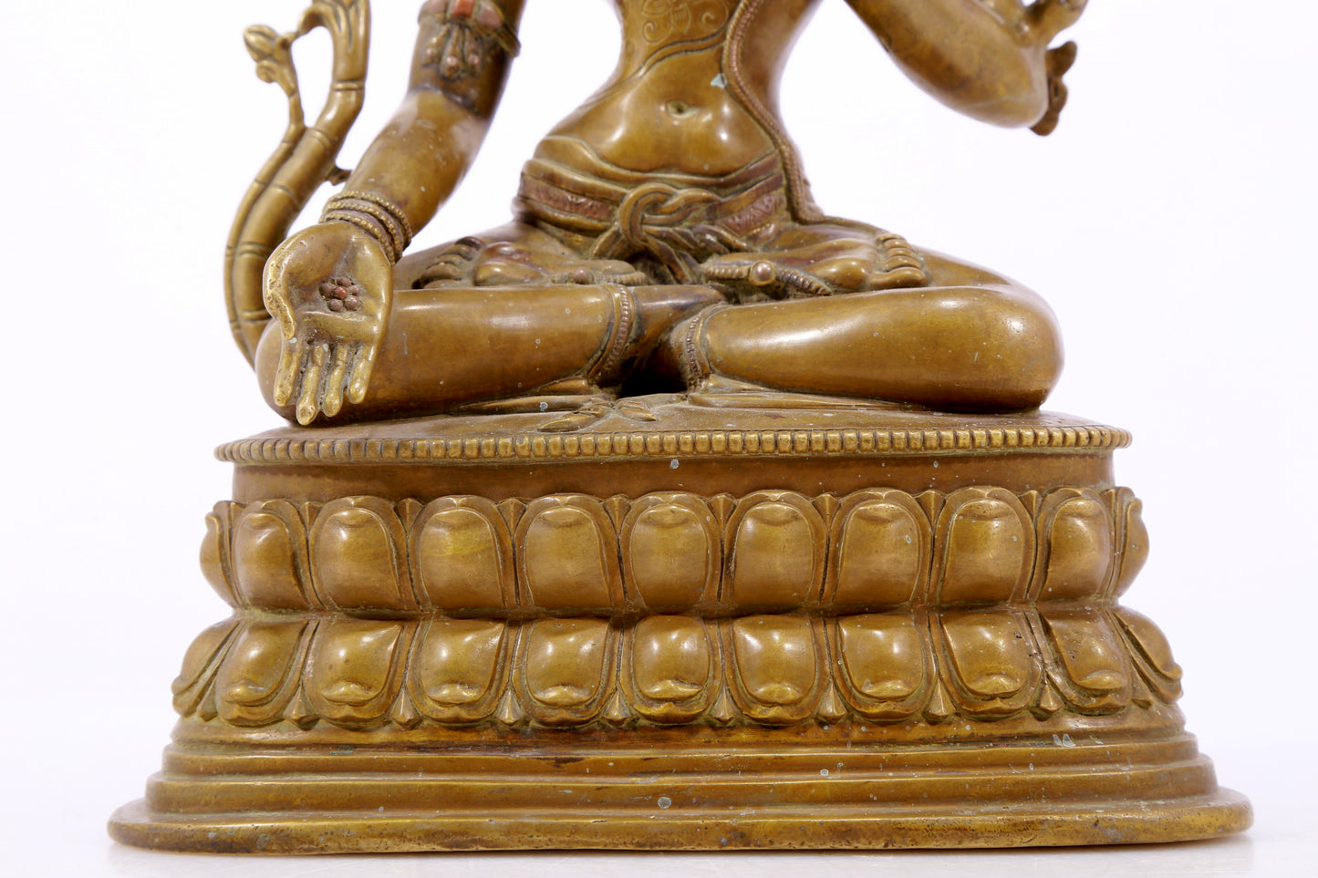 A majestic alloy copper inlaid silver statue of Tara