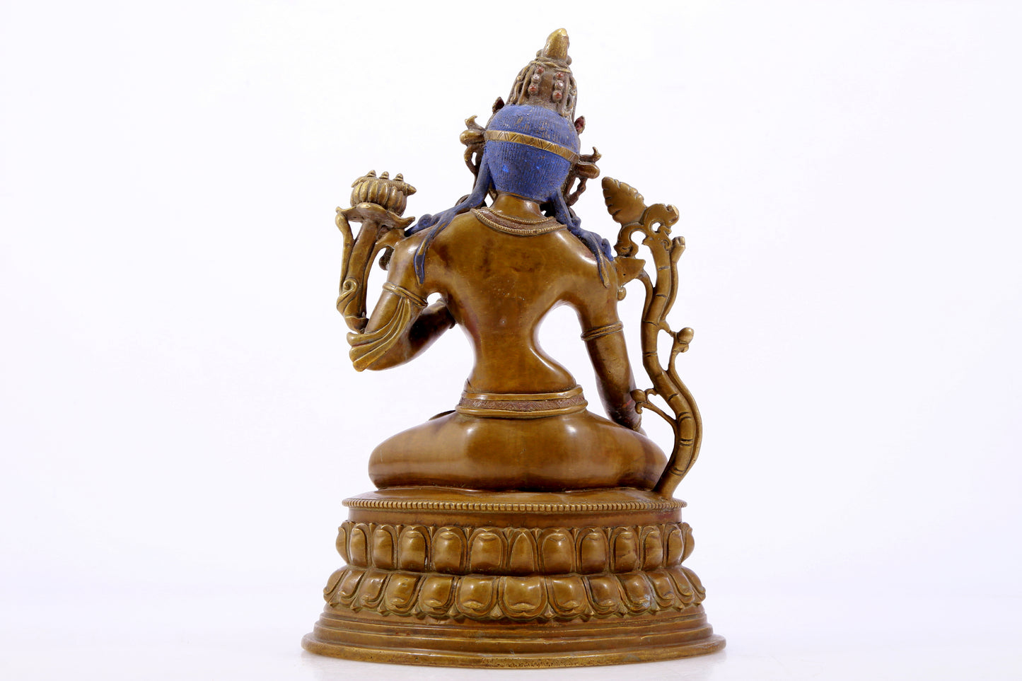 A majestic alloy copper inlaid silver statue of Tara