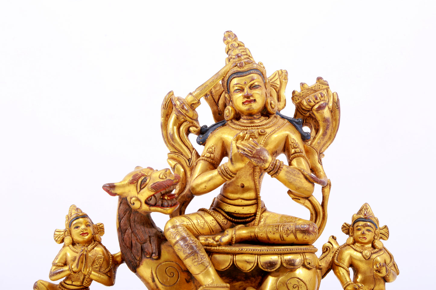 A majestic gilt bronze statue of Manjusri Bodhisattva