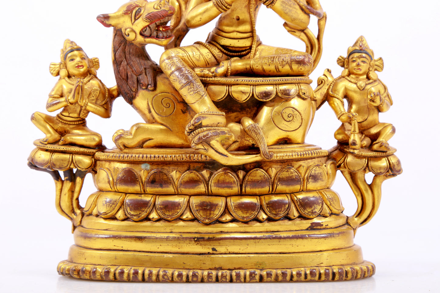 A majestic gilt bronze statue of Manjusri Bodhisattva