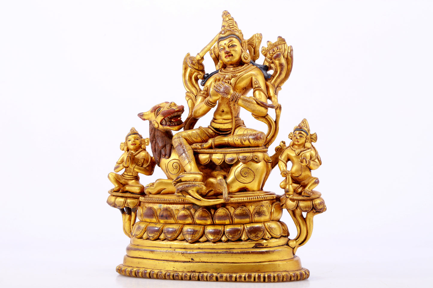 A majestic gilt bronze statue of Manjusri Bodhisattva