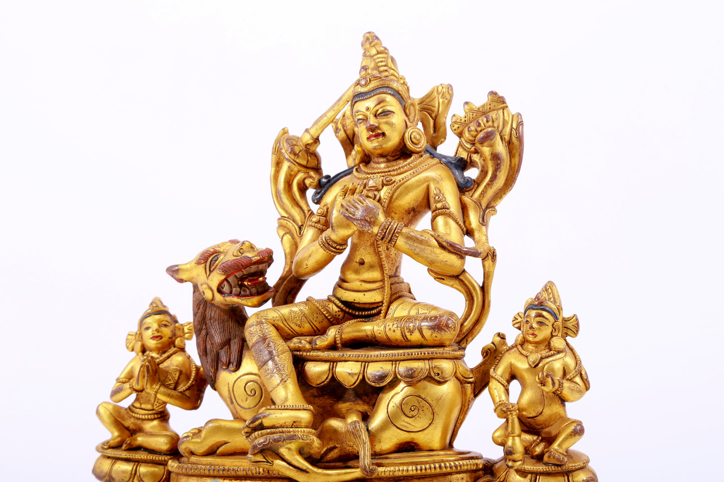 A majestic gilt bronze statue of Manjusri Bodhisattva