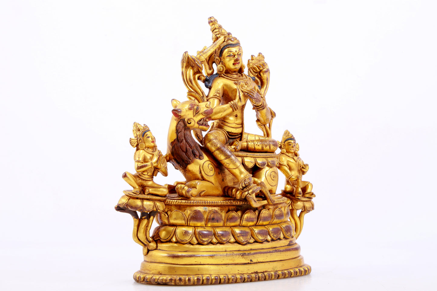 A majestic gilt bronze statue of Manjusri Bodhisattva