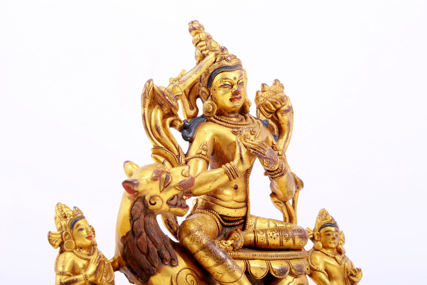 A majestic gilt bronze statue of Manjusri Bodhisattva