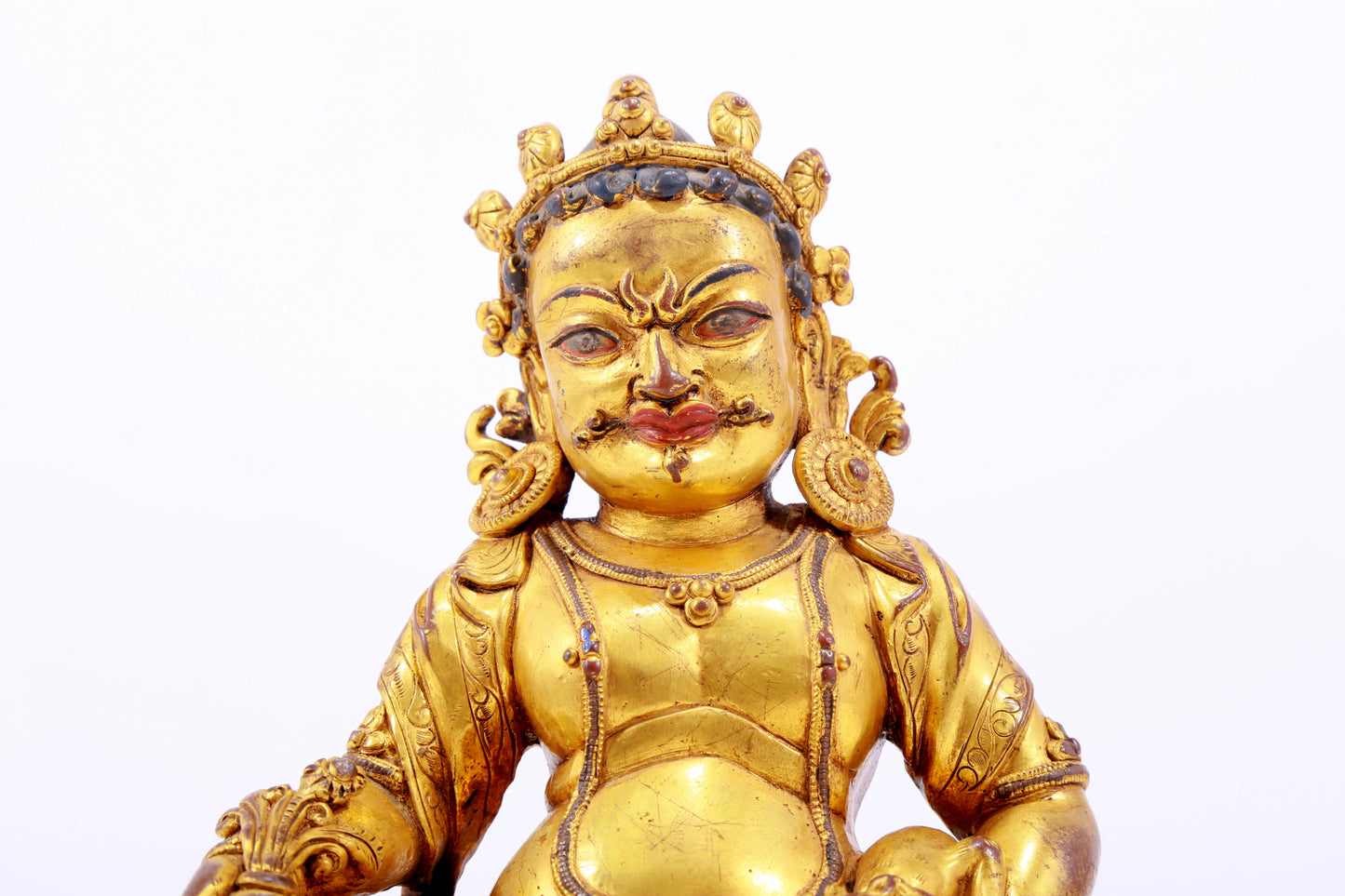 A stately gilt bronze statue of the God of Wealth with inscription