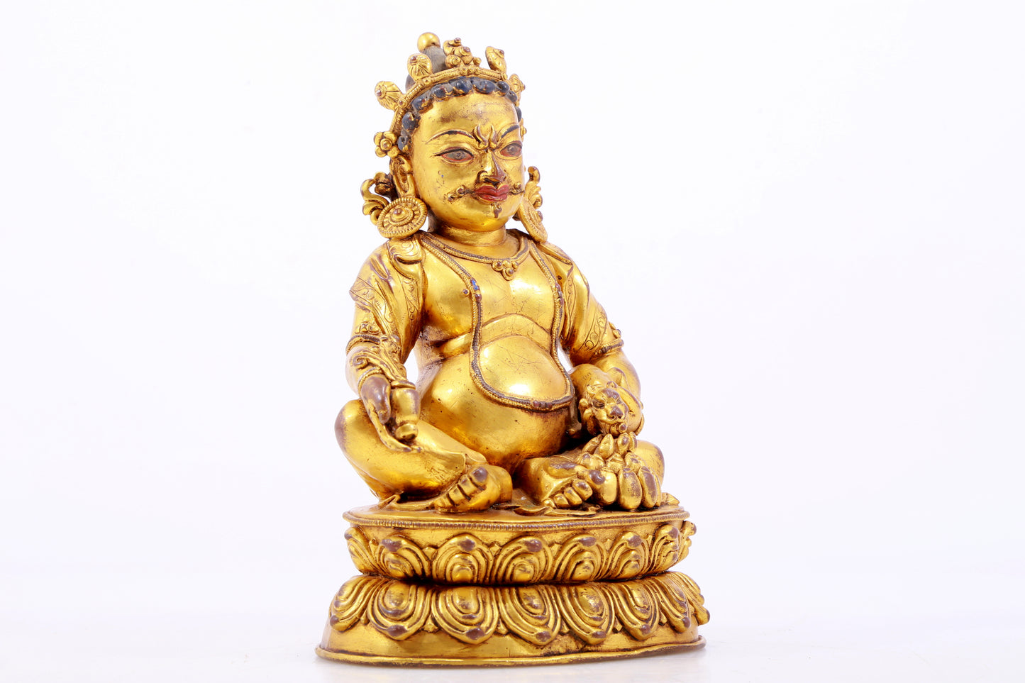 A stately gilt bronze statue of the God of Wealth with inscription