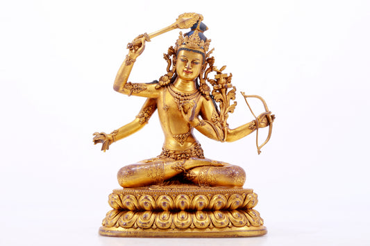 A majestic gilt bronze statue of Manjusri Bodhisattva