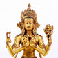 A solemn gilt bronze statue of Guanyin with four arms inlaid with hundreds of treasures