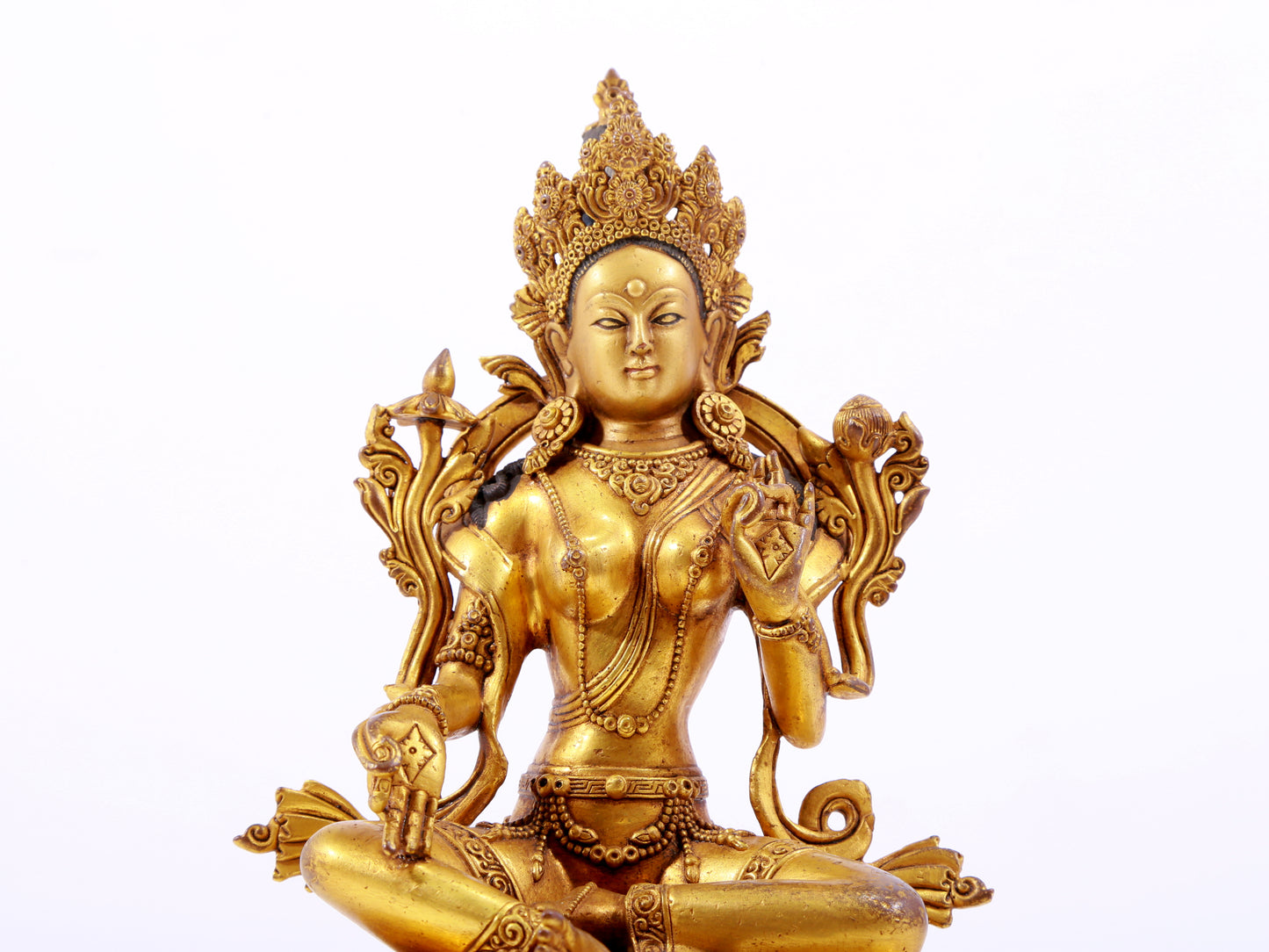 A majestic gilt bronze statue of green Tara