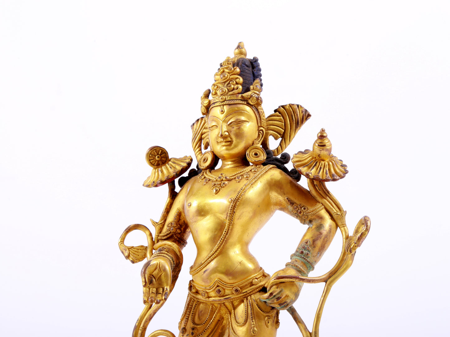 A majestic gilt bronze statue of Tara