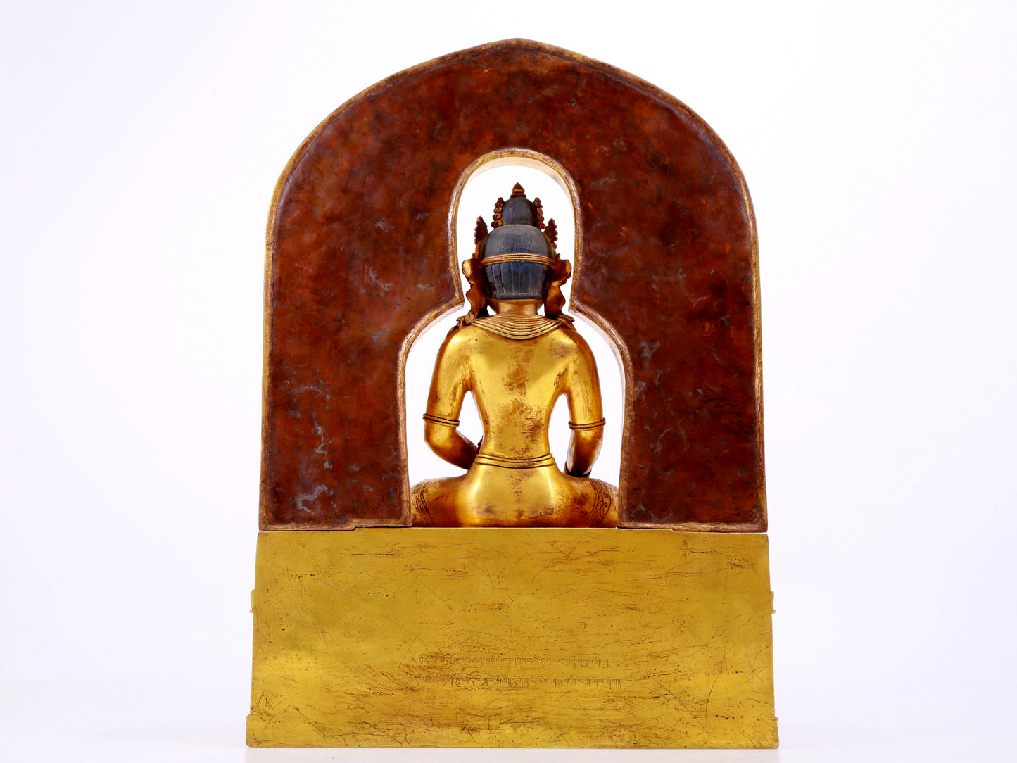 A solemn gilt bronze statue of Bodhisattva inlaid with hundreds of treasures