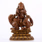 A solemn alloy copper inlaid silver statue of the God of Wealth riding a lion