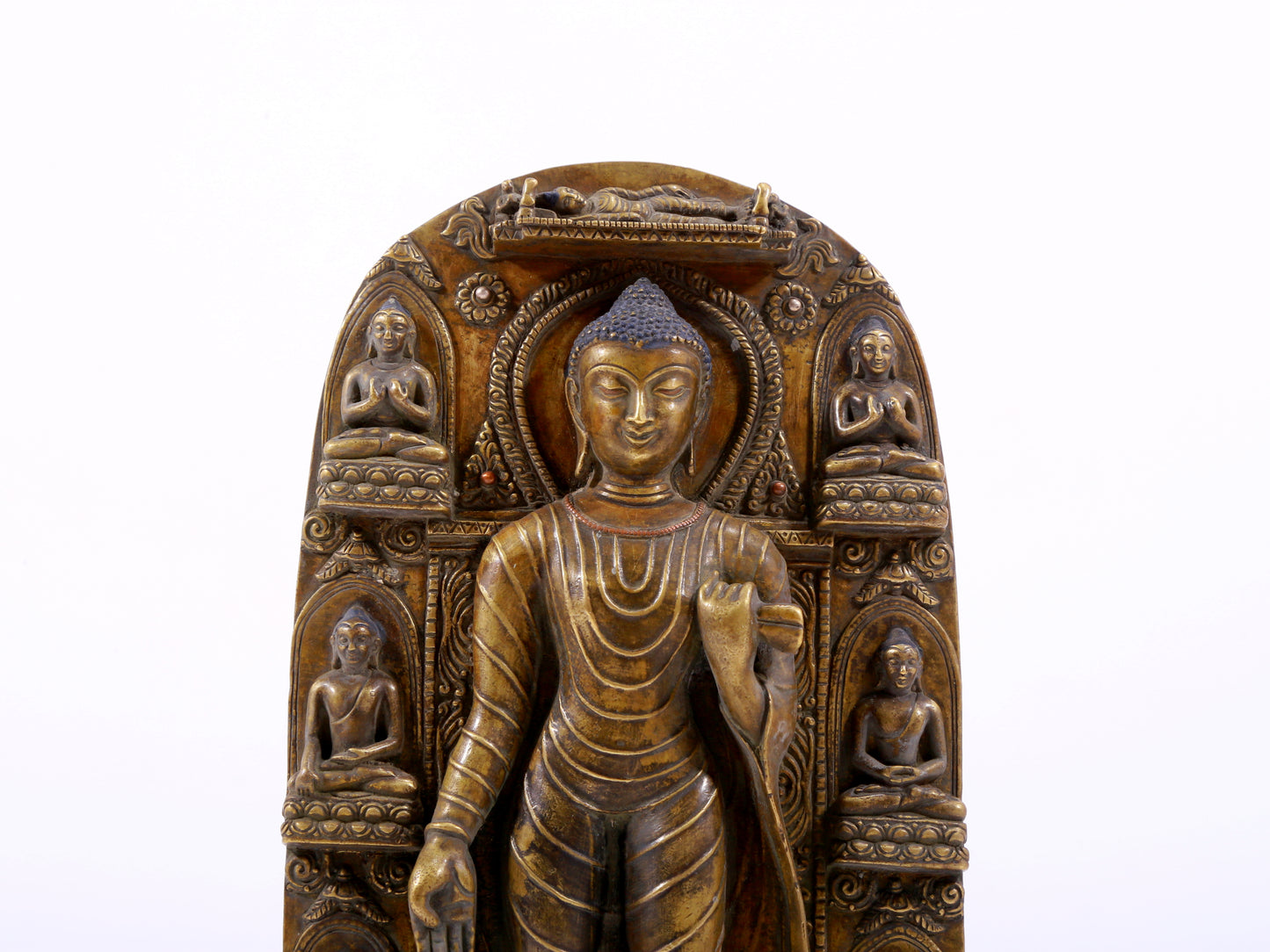 A solemn alloy copper statue of Gautama Buddha