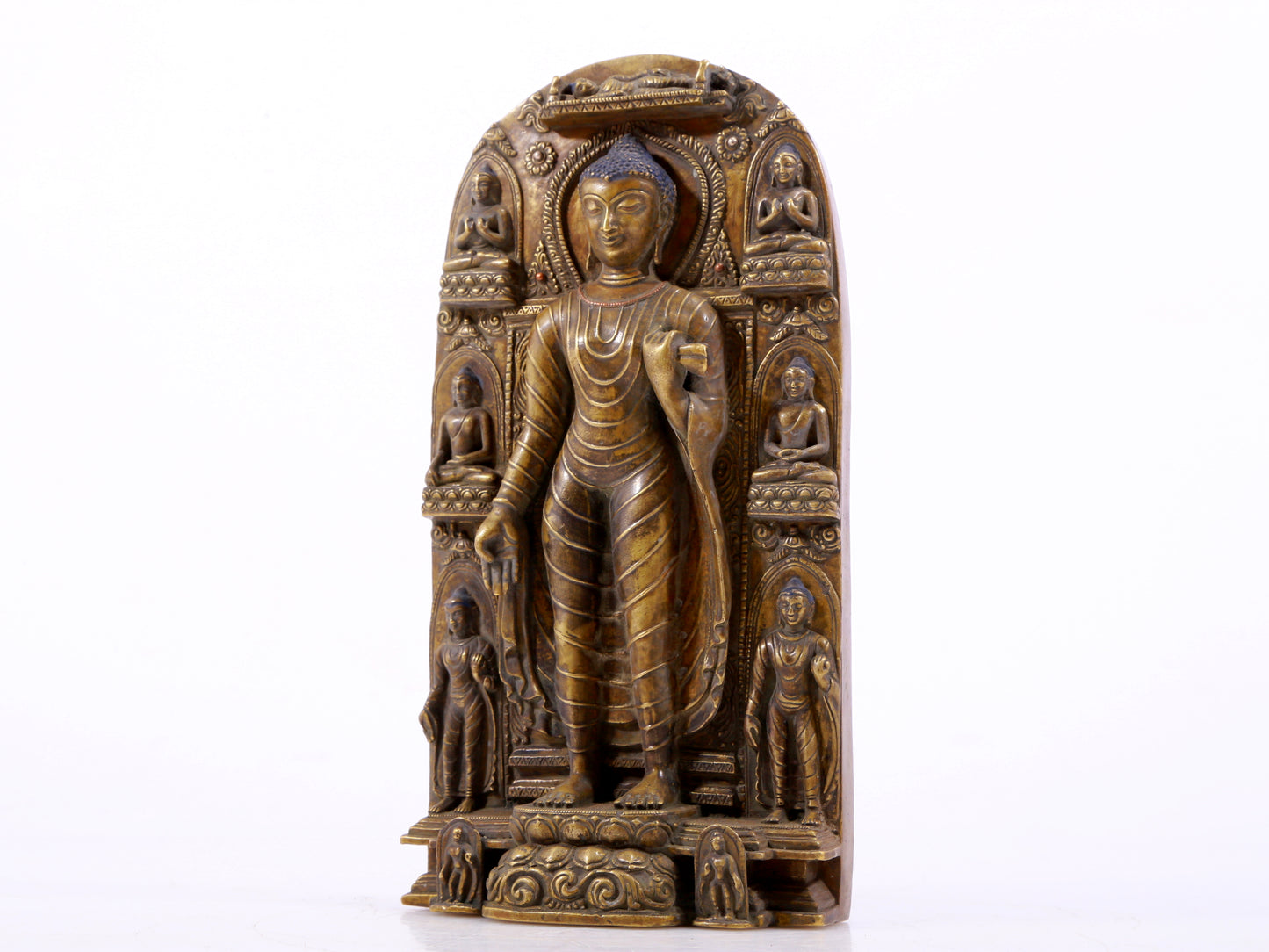 A solemn alloy copper statue of Gautama Buddha