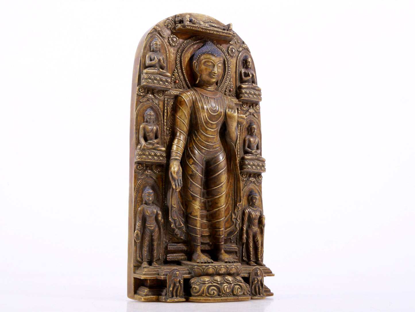 A solemn alloy copper statue of Gautama Buddha