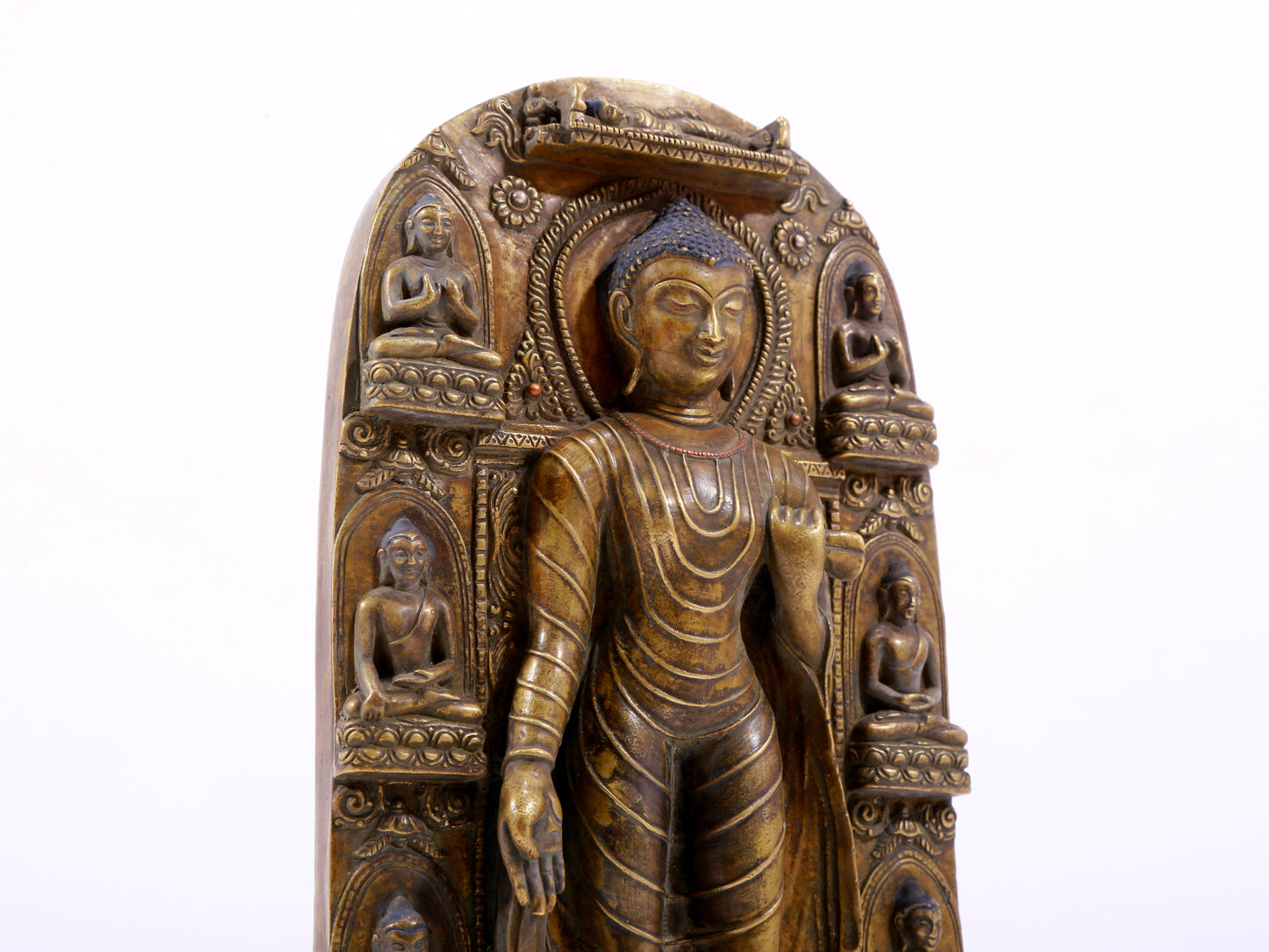 A solemn alloy copper statue of Gautama Buddha