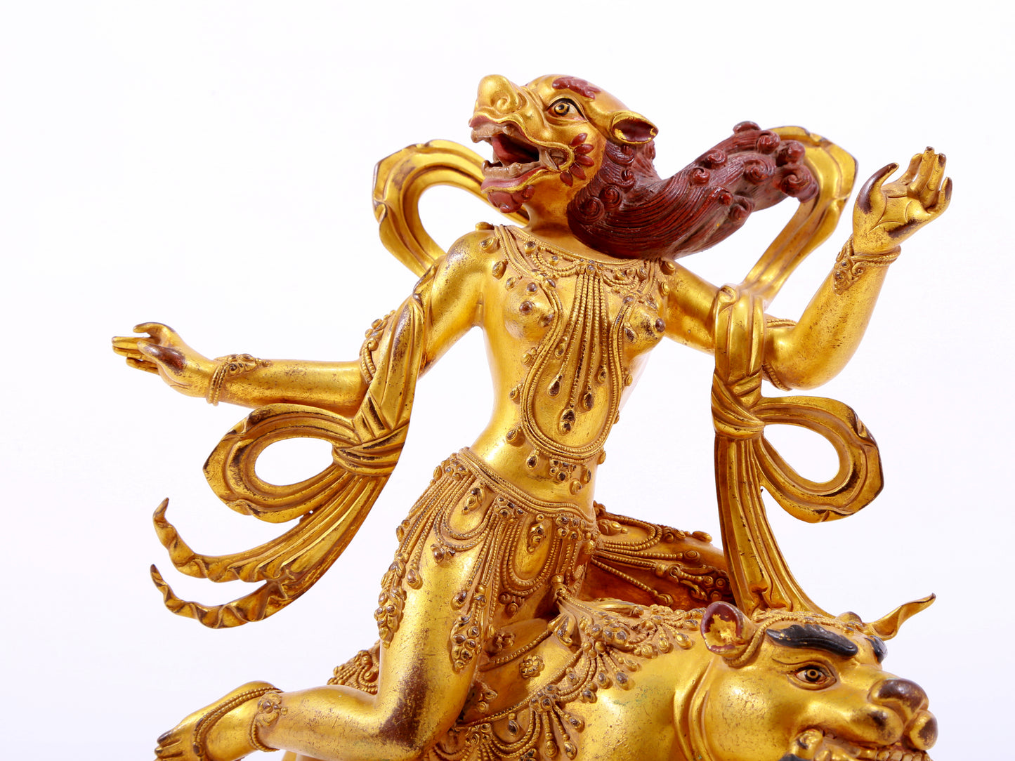 A majestic gilt bronze statue of the auspicious beast