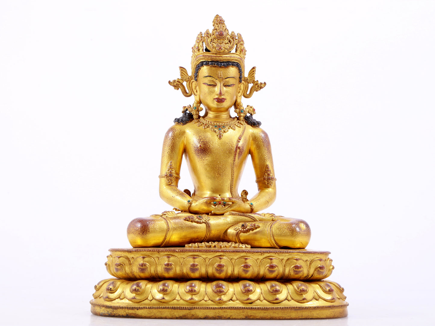 A majestic gilt bronze statue of Amitayus Buddha