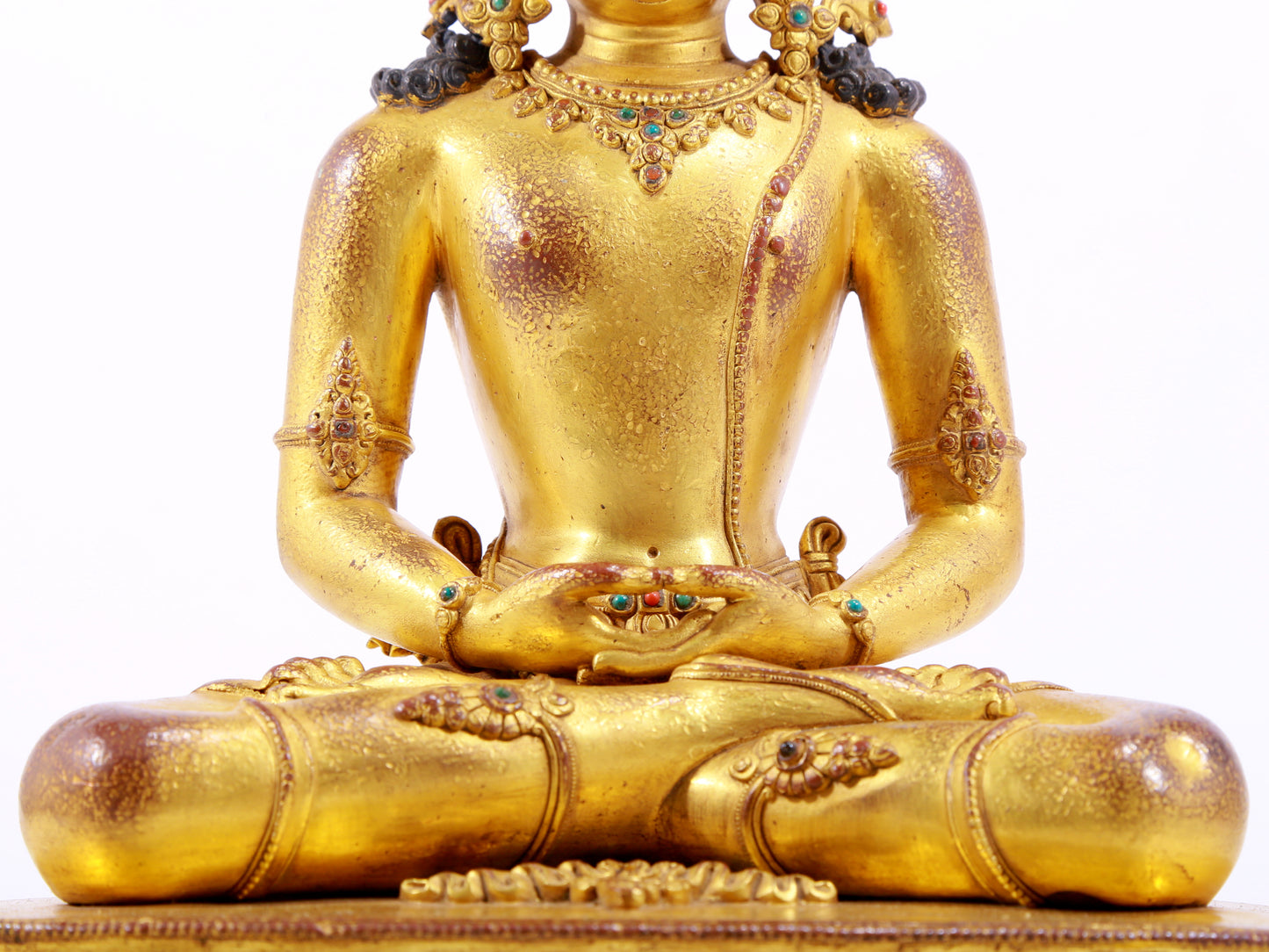 A majestic gilt bronze statue of Amitayus Buddha