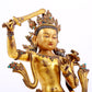 A solemn gilt bronze statue of Manjushri Bodhisattva inlaid with hundreds of treasures