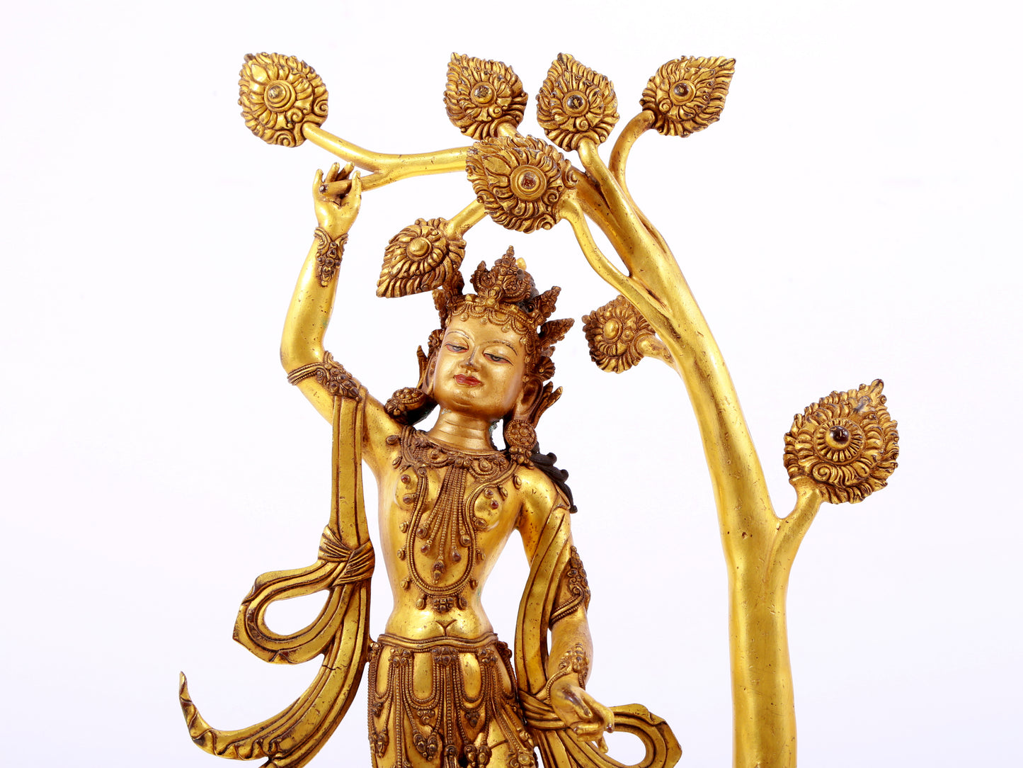 A solemn gilt bronze statue of Bodhisattva