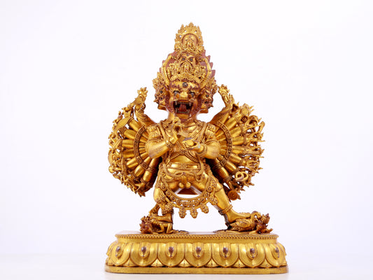 A solemn gilt bronze statue of Yamantaka Vajra